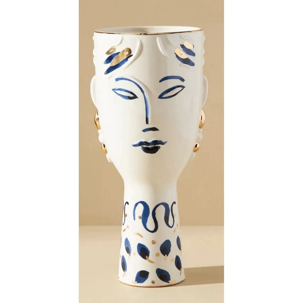 Anthropologie ATHENA Face Vase Planter Ceramic 10